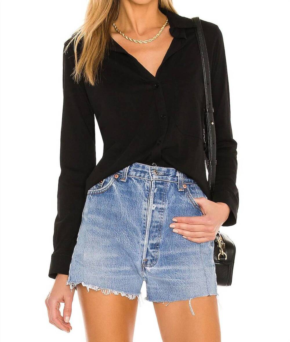 NEW BOBI dee classic button front shirt in black